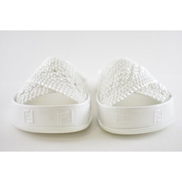 Fendi White Criss Cross Woven Logo Mule Slide Slip On Flat Flip Flop Sandal 35.5 - Picture 6 of 12